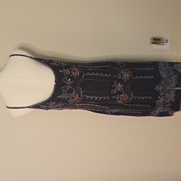 Vintage Papell Boutique Beaded Silk Slip Dress Brown 1920s Gatsby Evening Size 8 - Picture 7 of 10
